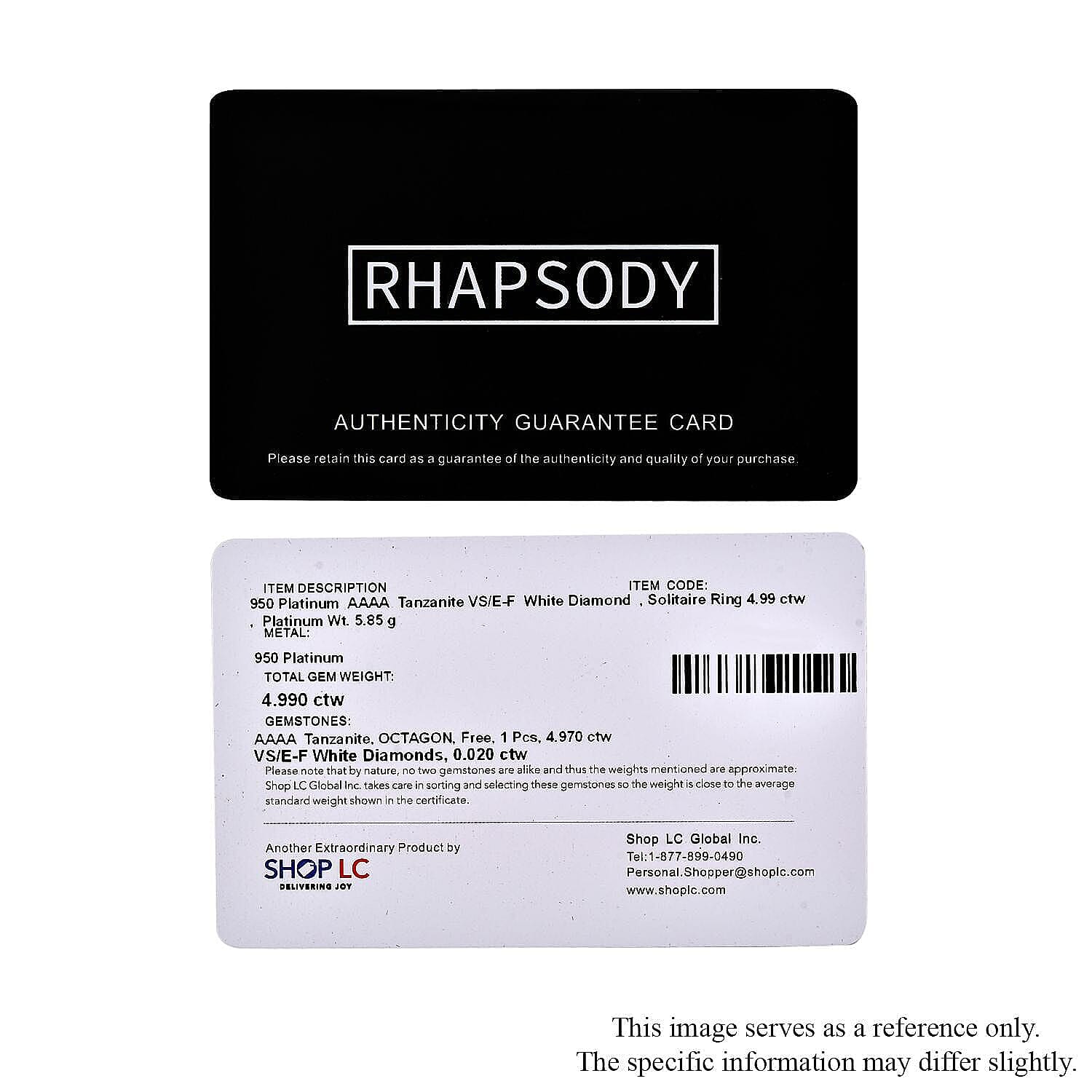 Rhapsody 950 Platinum AAAA Tanzanite, Diamond (E-F, VS2) Solitaire Ring (Size 11.5) (5.85 g) 5.00 ctw