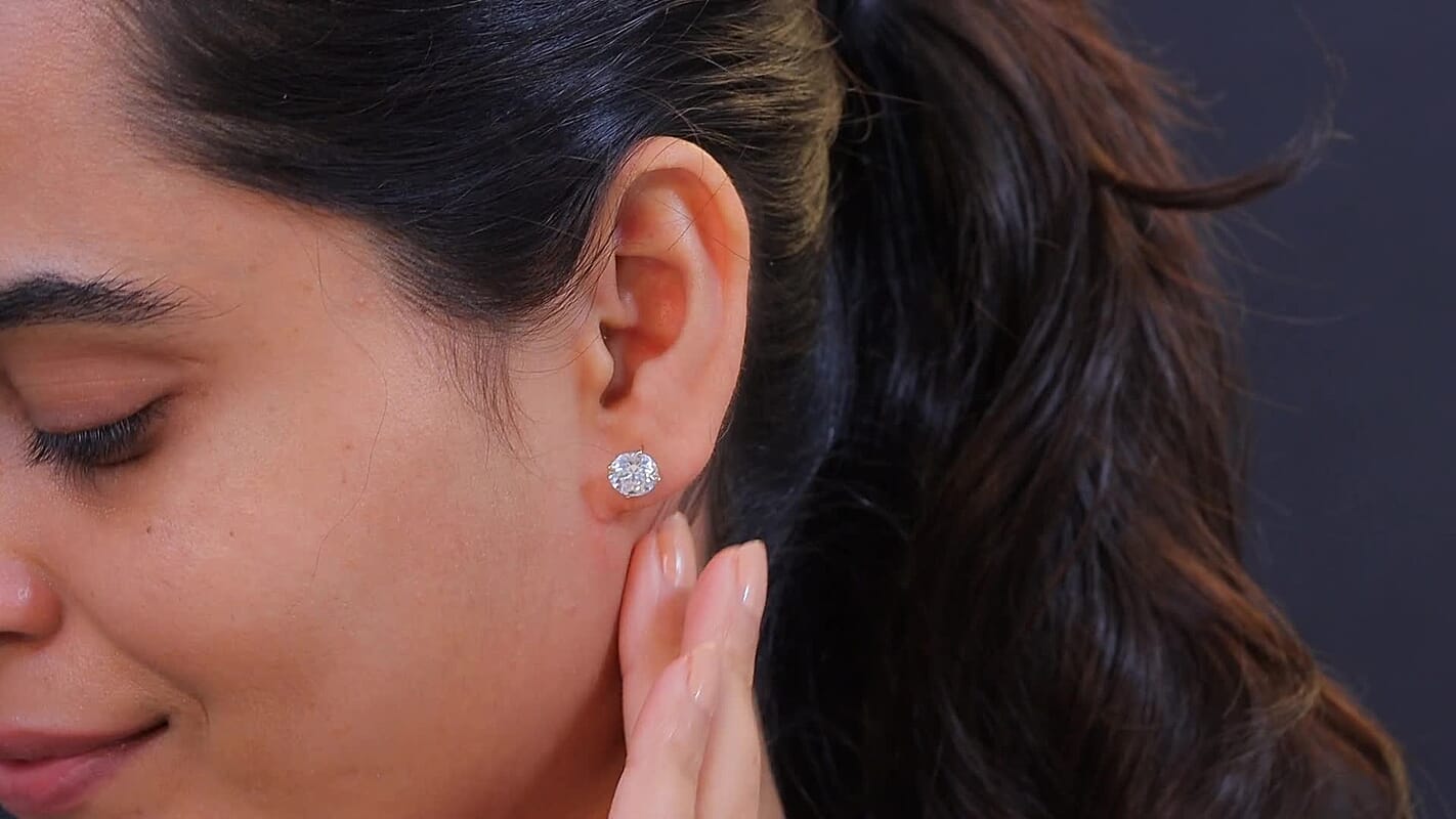 14K Yellow Gold Moissanite (Rnd 8mm) Stud Earrings 3.60 ctw