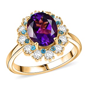 EverTrue African Amethyst and Multi Gemstone 2.90 ctw Regal Bloom Ring in 18K YG Plated (Size 10.0)
