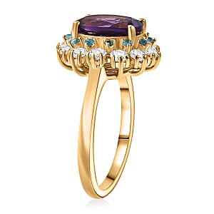 EverTrue African Amethyst and Multi Gemstone 2.90 ctw Regal Bloom Ring in 18K YG Plated (Size 10.0)