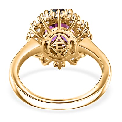 EverTrue African Amethyst and Multi Gemstone 2.90 ctw Regal Bloom Ring in 18K YG Plated (Size 10.0)