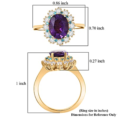 EverTrue African Amethyst and Multi Gemstone 2.90 ctw Regal Bloom Ring in 18K YG Plated (Size 10.0)