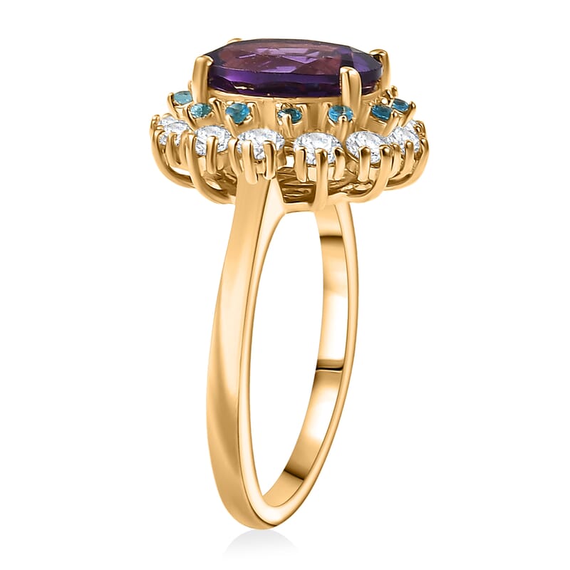 EverTrue African Amethyst and Multi Gemstone 2.90 ctw Regal Bloom Ring in 18K YG Plated (Size 7.0)