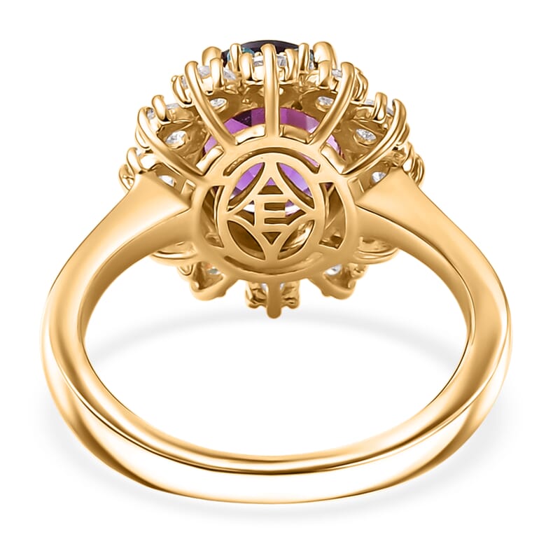 EverTrue African Amethyst and Multi Gemstone 2.90 ctw Regal Bloom Ring in 18K YG Plated (Size 7.0)