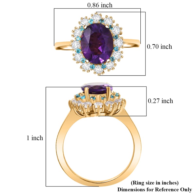 EverTrue African Amethyst and Multi Gemstone 2.90 ctw Regal Bloom Ring in 18K YG Plated (Size 7.0)