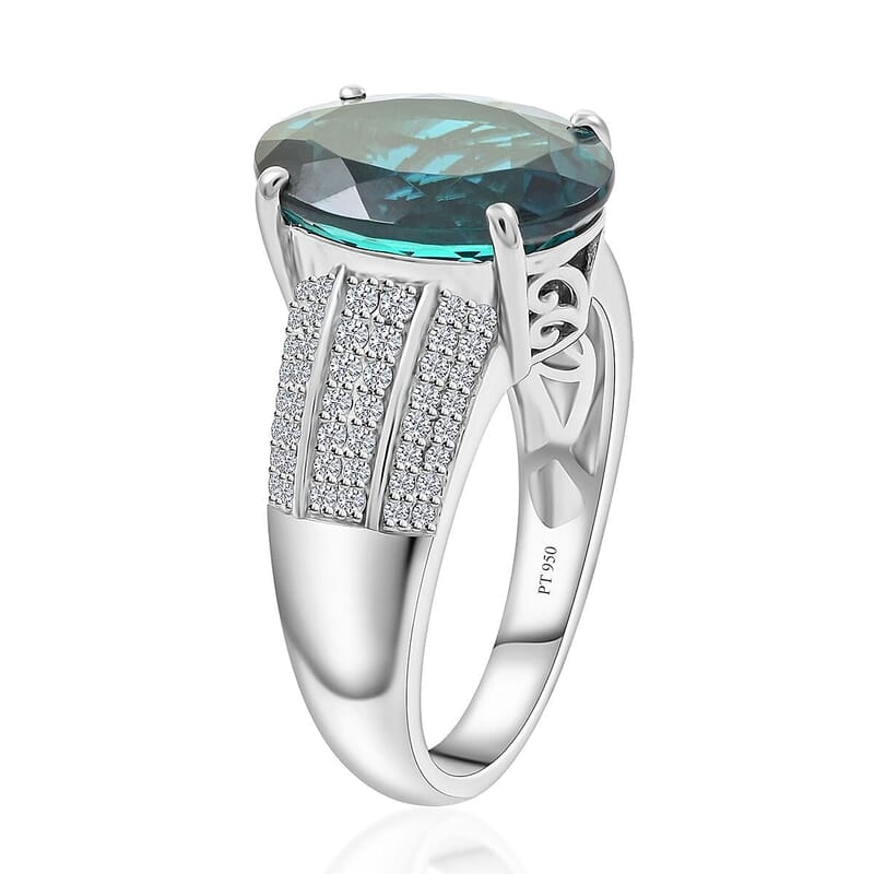 Rhapsody AAAA Monte Belo Indicolite and E-F, VS2 Diamond 5.30 ctw Ring in 950 Platinum (Size 7.5) 9.45 Grams