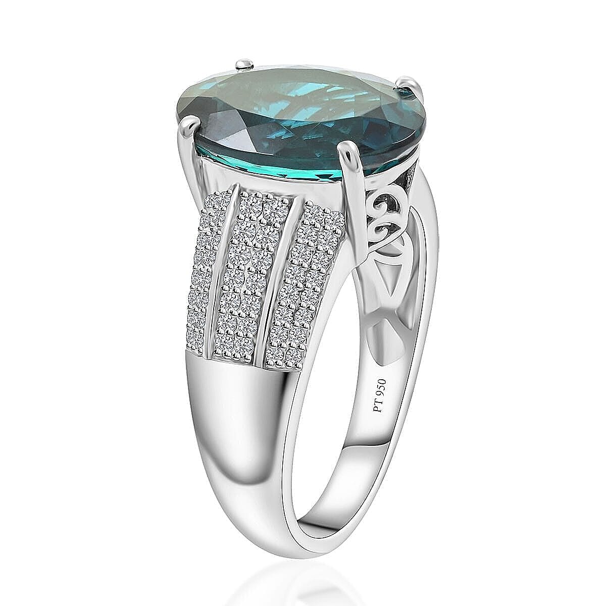 Rhapsody AAAA Monte Belo Indicolite and E-F, VS2 Diamond 5.30 ctw Ring in 950 Platinum (Size 9.0) 9.45 Grams