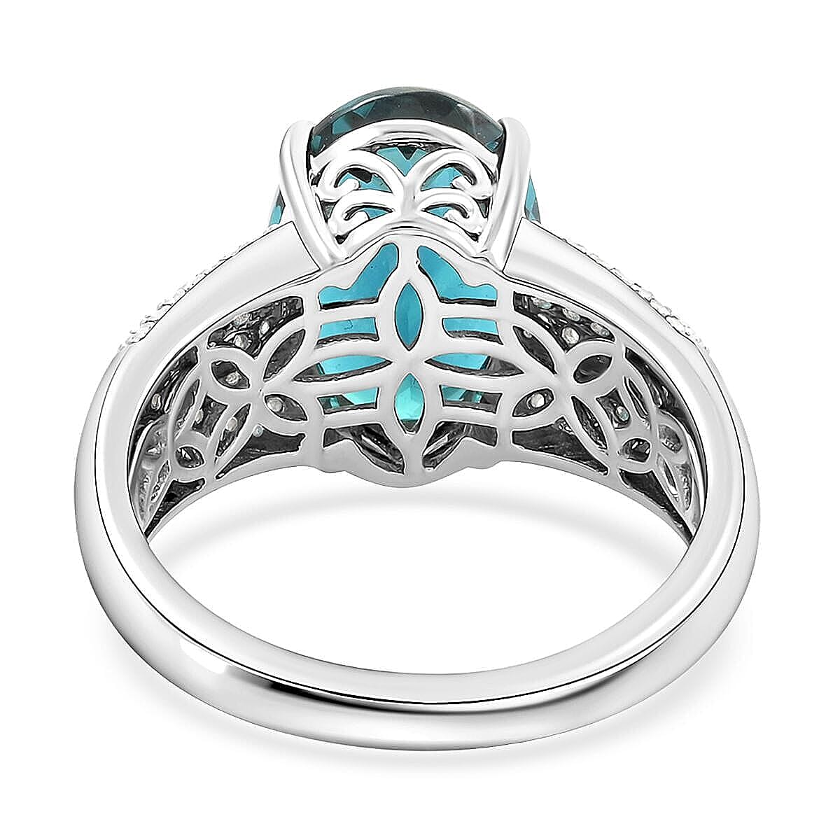 Rhapsody AAAA Monte Belo Indicolite and E-F, VS2 Diamond 5.30 ctw Ring in 950 Platinum (Size 9.0) 9.45 Grams