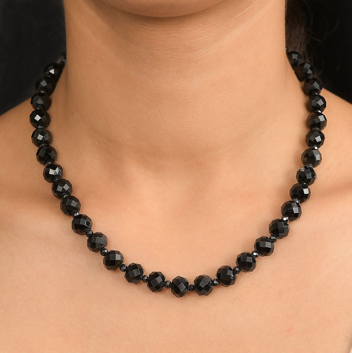 EverTrue Black Obsidian 218.00 ctw Necklace in Stainless Steel 18 Inches