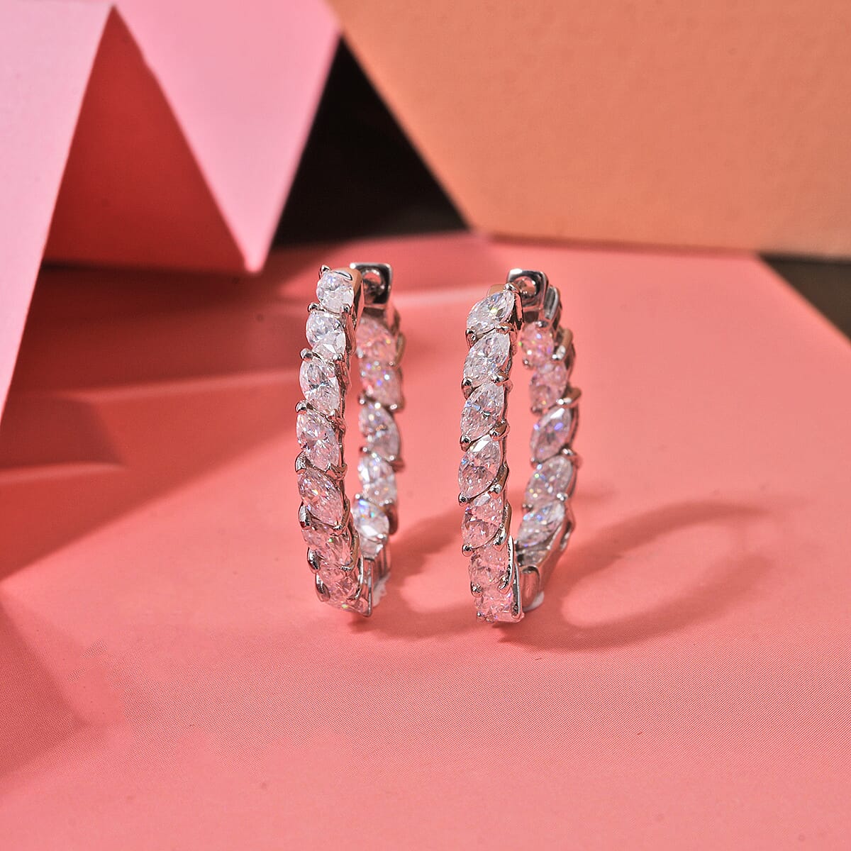 D'Joy Moissanite 1.80 ctw Hoop Earrings in Rhodium Over Sterling Silver image number 1