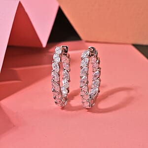 D'Joy Moissanite 1.80 ctw Hoop Earrings in Rhodium Over Sterling Silver