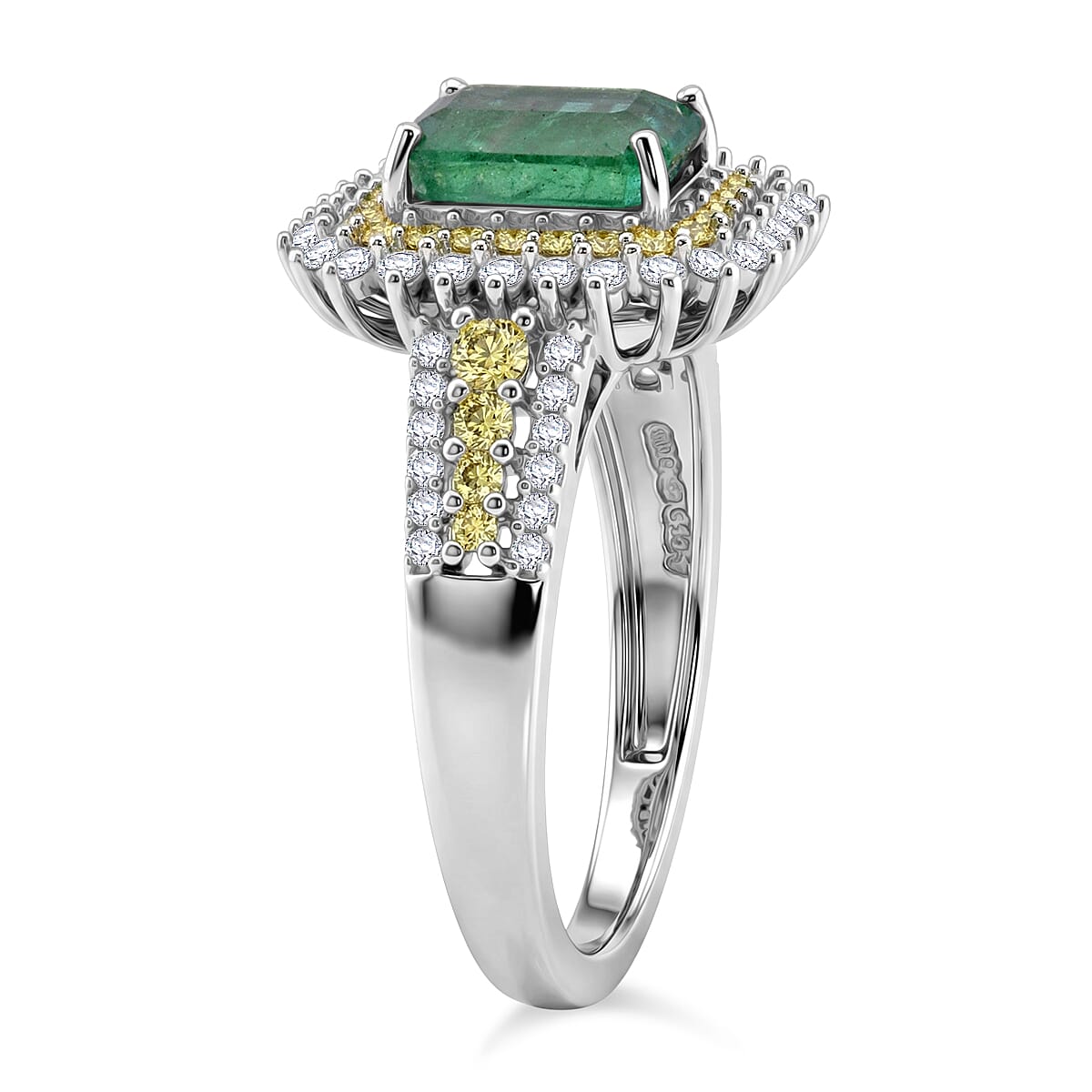 D'Joy Premium Kagem Zambian Emerald and Multi Gemstone 2.40 ctw Regal Halo Ring in Rhodium Over Sterling Silver (Size 10.0) image number 3