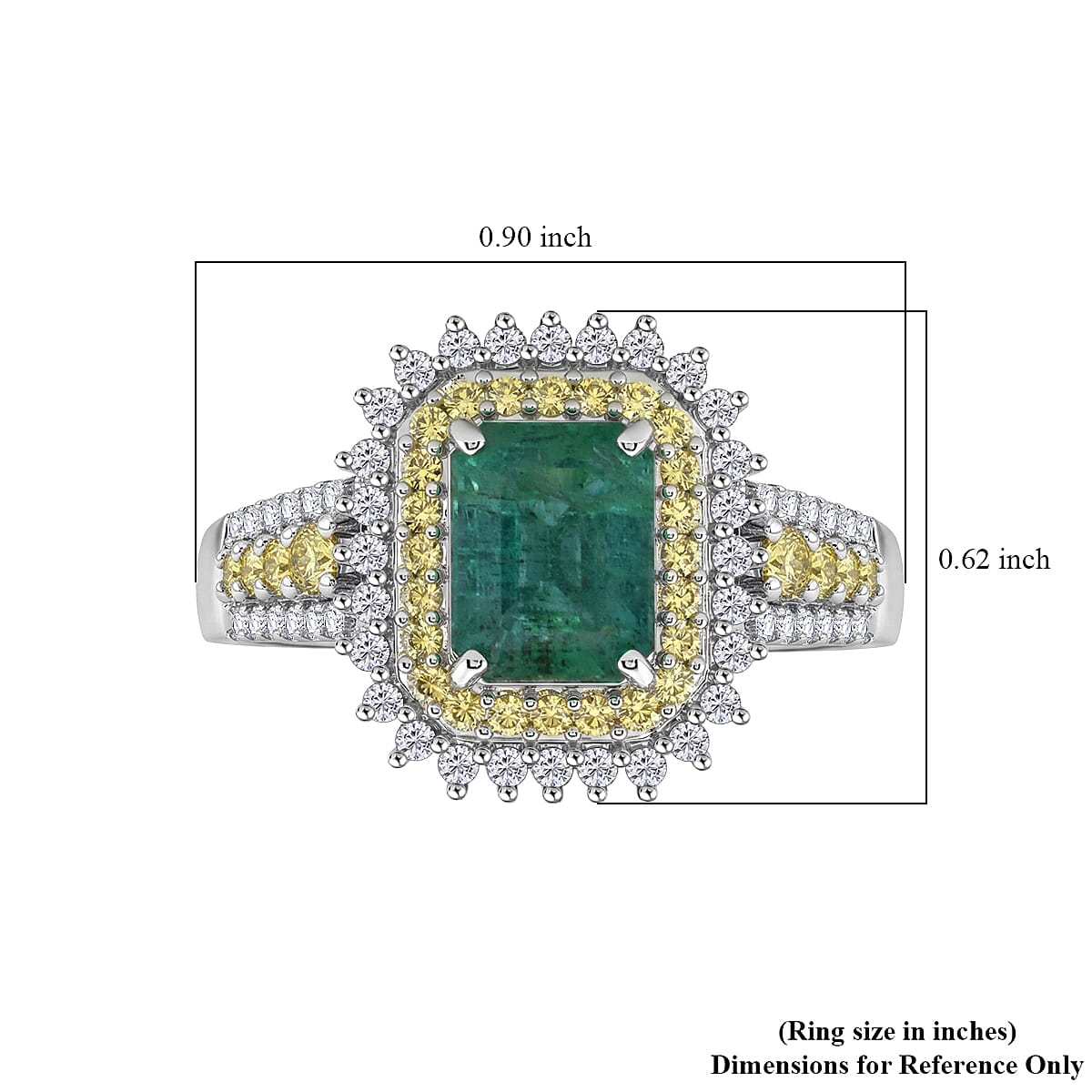 D'Joy Premium Kagem Zambian Emerald and Multi Gemstone 2.40 ctw Regal Halo Ring in Rhodium Over Sterling Silver (Size 10.0) image number 4