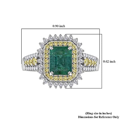 D'Joy Premium Kagem Zambian Emerald, Multi Gemstone Ring in Rhodium Over Sterling Silver (Size 5.0) 2.40 ctw