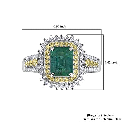 D'Joy Premium Kagem Zambian Emerald and Multi Gemstone 2.40 ctw Regal Halo Ring in Rhodium Over Sterling Silver (Size 6.0)