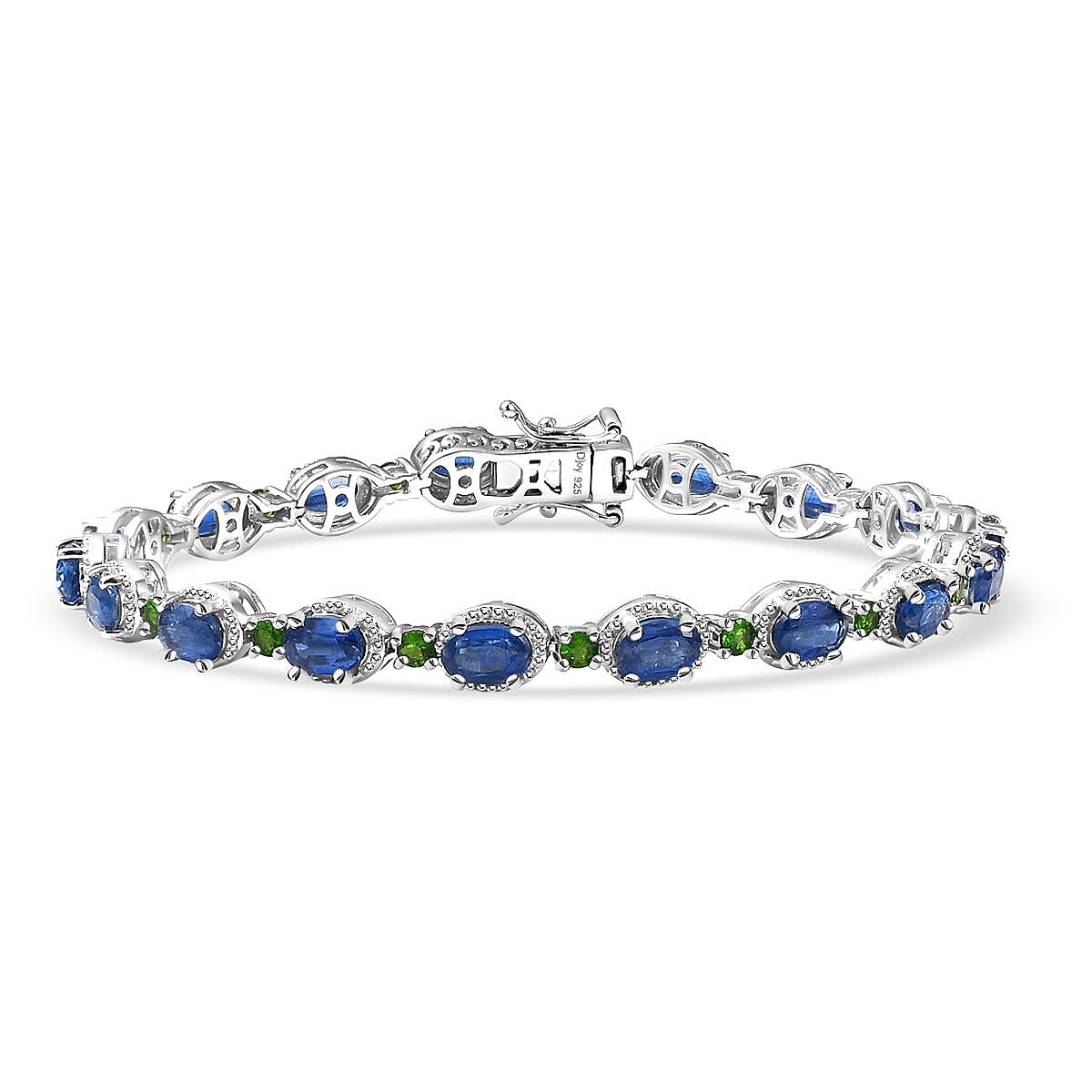 Doorbuster D'Joy Kashmir Kyanite and Chrome Diopside 11.00 ctw Station Bracelet in Rhodium Over Sterling Silver (7.25 In) image number 0