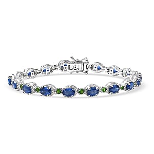 Doorbuster D'Joy Kashmir Kyanite and Chrome Diopside 11.00 ctw Station Bracelet in Rhodium Over Sterling Silver (7.25 In)