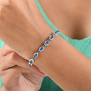 Doorbuster D'Joy Kashmir Kyanite and Chrome Diopside 11.00 ctw Station Bracelet in Rhodium Over Sterling Silver (7.25 In)