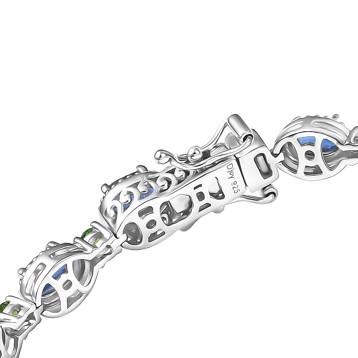 Doorbuster D'Joy Kashmir Kyanite and Chrome Diopside 11.00 ctw Station Bracelet in Rhodium Over Sterling Silver (7.25 In) image number 3