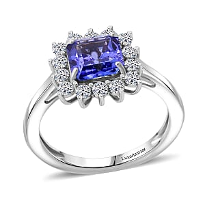 AAA Tanzanite and E-F VS Luxuriant Lab Grown Diamond 2.15 ctw Ring in 10K White Gold (Size 6.0)