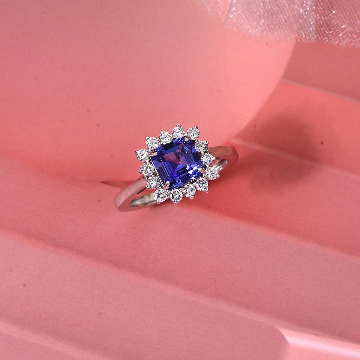 AAA Tanzanite and E-F VS Luxuriant Lab Grown Diamond 2.15 ctw Ring in 10K White Gold (Size 6.0) image number 1