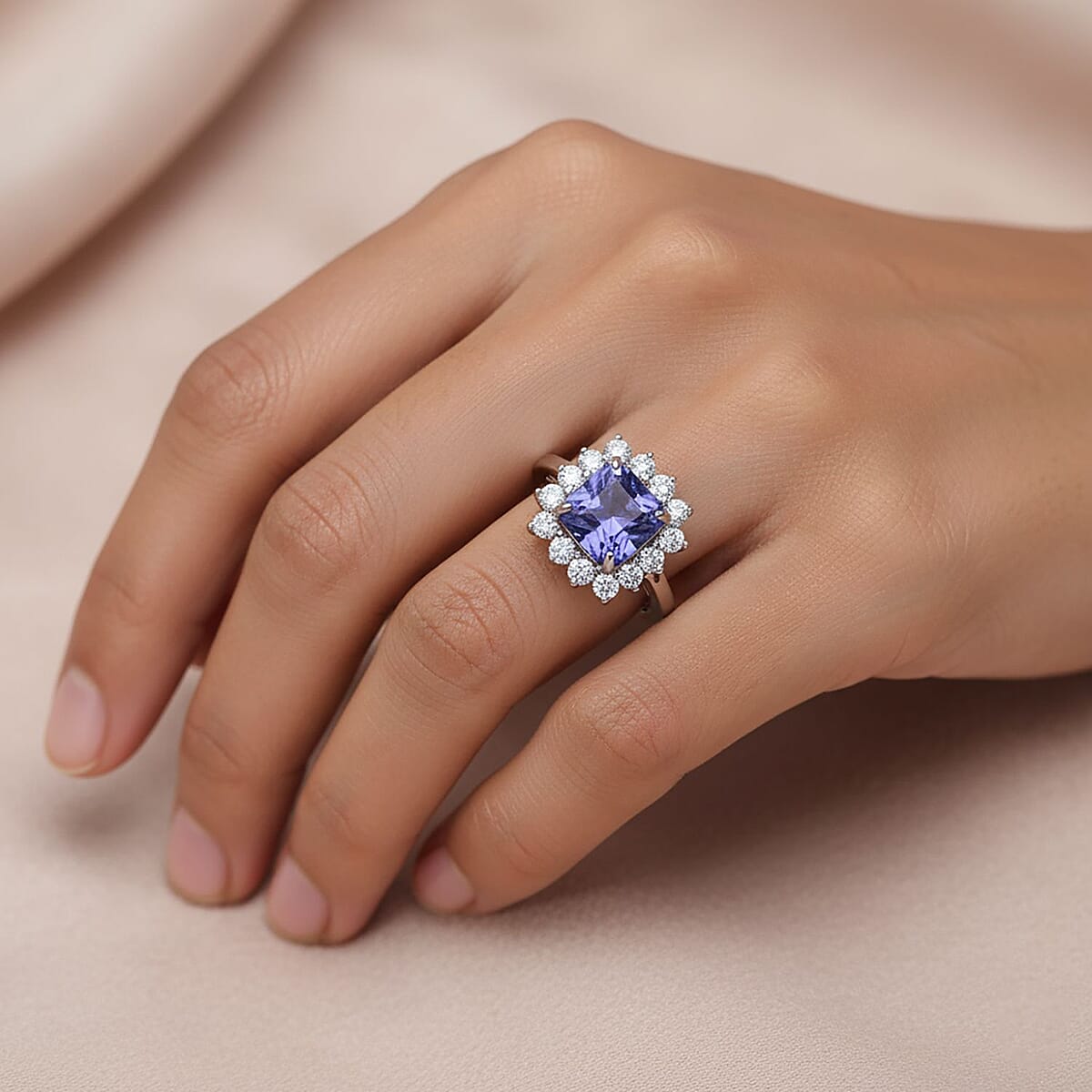 AAA Tanzanite and E-F VS Luxuriant Lab Grown Diamond 2.15 ctw Ring in 10K White Gold (Size 6.0) image number 2