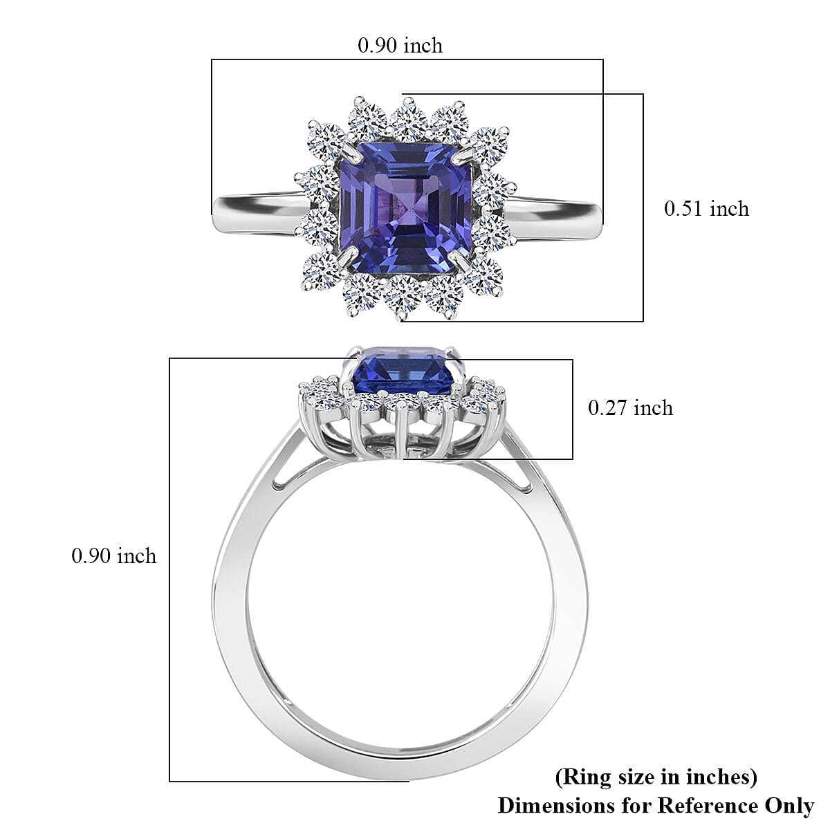 AAA Tanzanite and E-F VS Luxuriant Lab Grown Diamond 2.15 ctw Ring in 10K White Gold (Size 6.0) image number 5