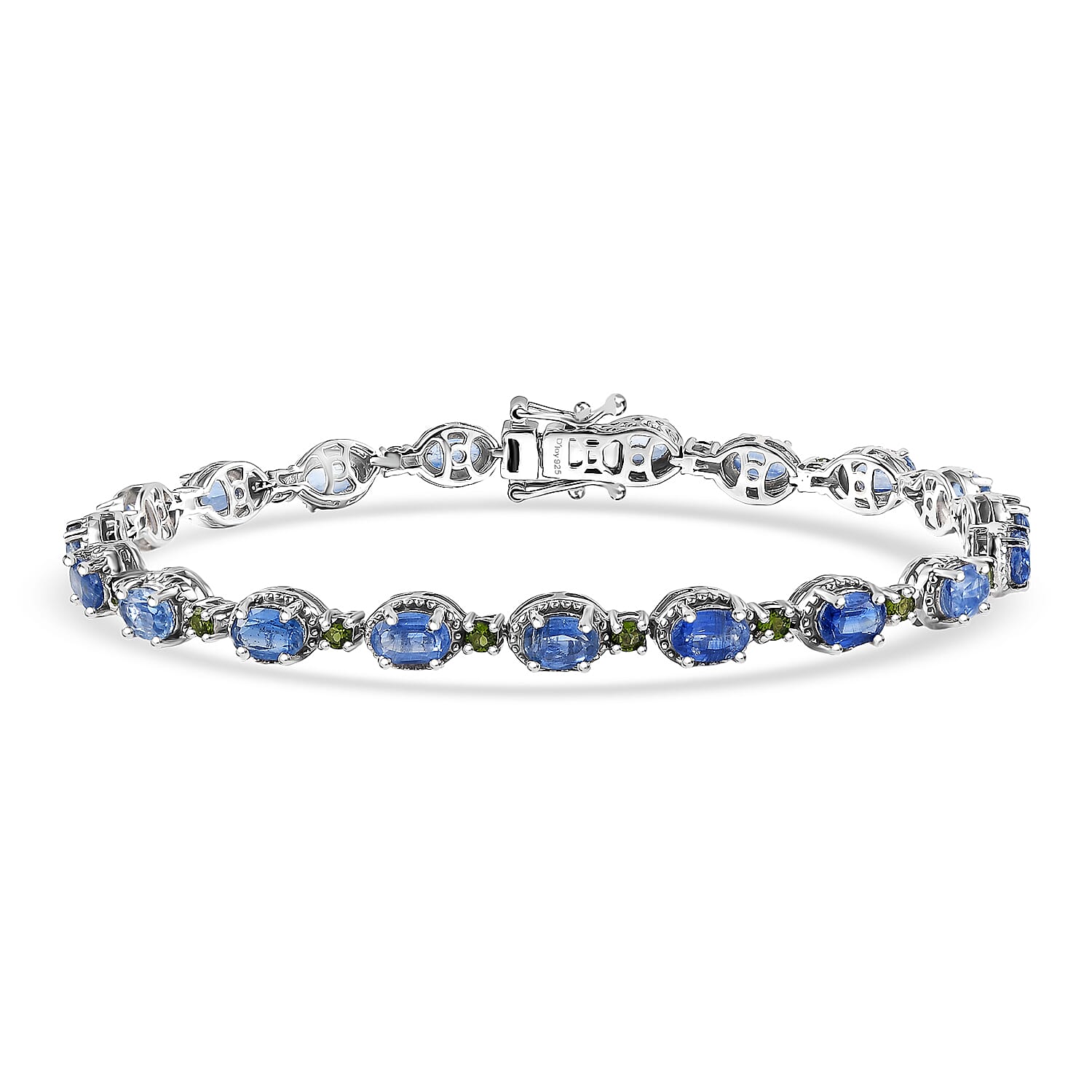 D'Joy Kashmir Kyanite and Chrome Diopside 9.70 ctw Station Bracelet in Rhodium Over Sterling Silver (6.50 In)