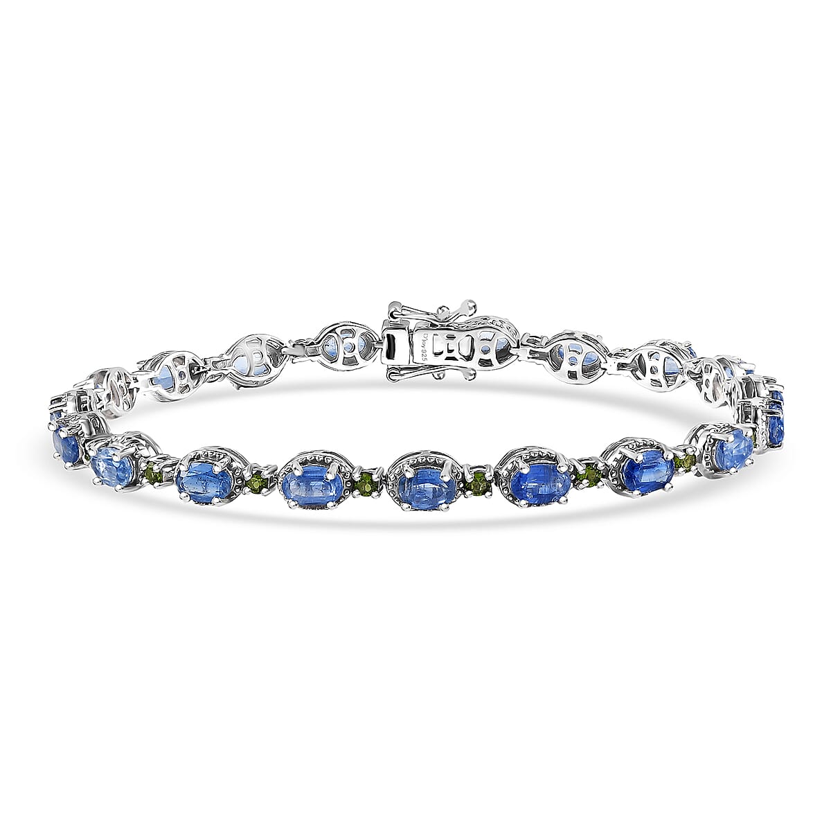  D'Joy Kashmir Kyanite and Chrome Diopside 9.70 ctw Station Bracelet in Rhodium Over Sterling Silver (6.50 In) image number 0