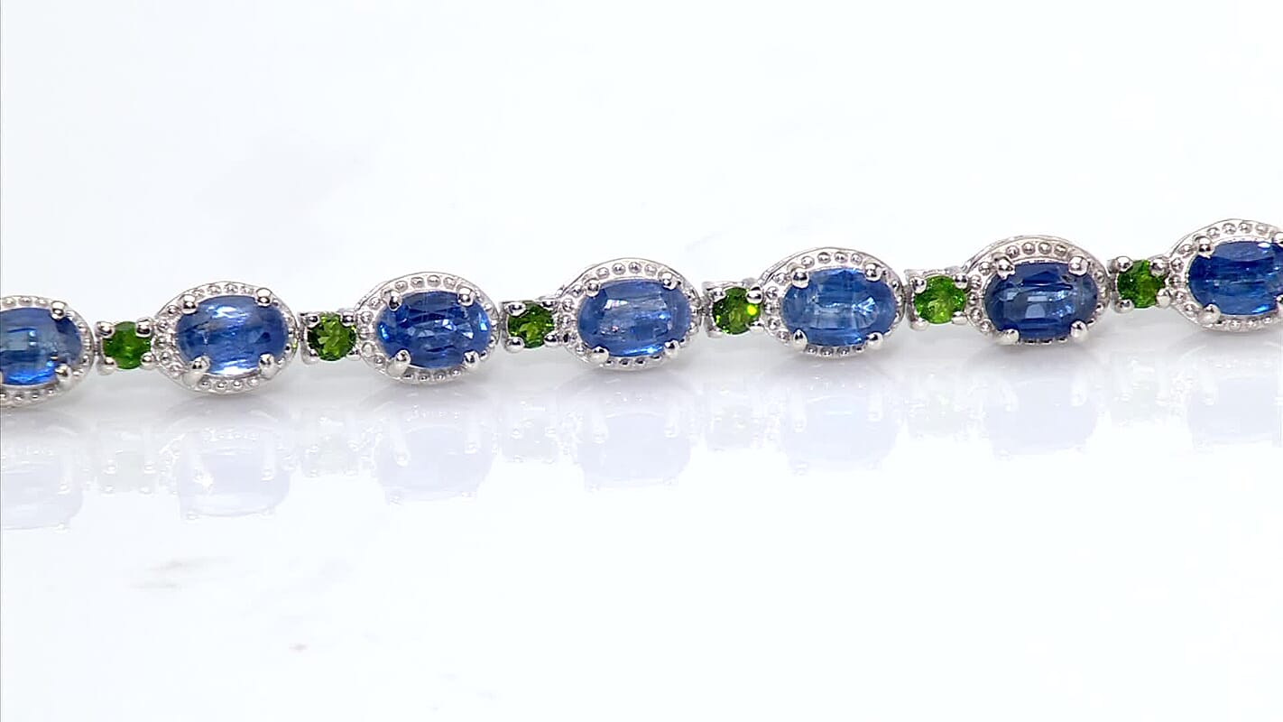 D'Joy Kashmir Kyanite and Chrome Diopside 11.00 ctw Station Bracelet in Rhodium Over Sterling Silver (7.25 In)