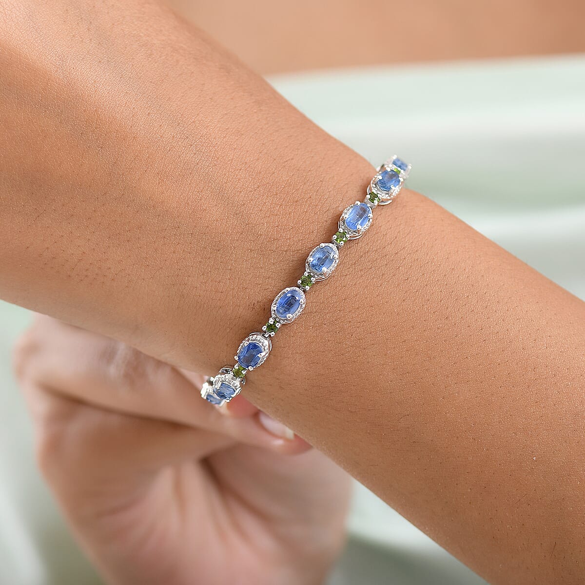 D'Joy Kashmir Kyanite and Chrome Diopside 9.70 ctw Station Bracelet in Rhodium Over Sterling Silver (6.50 In) image number 2