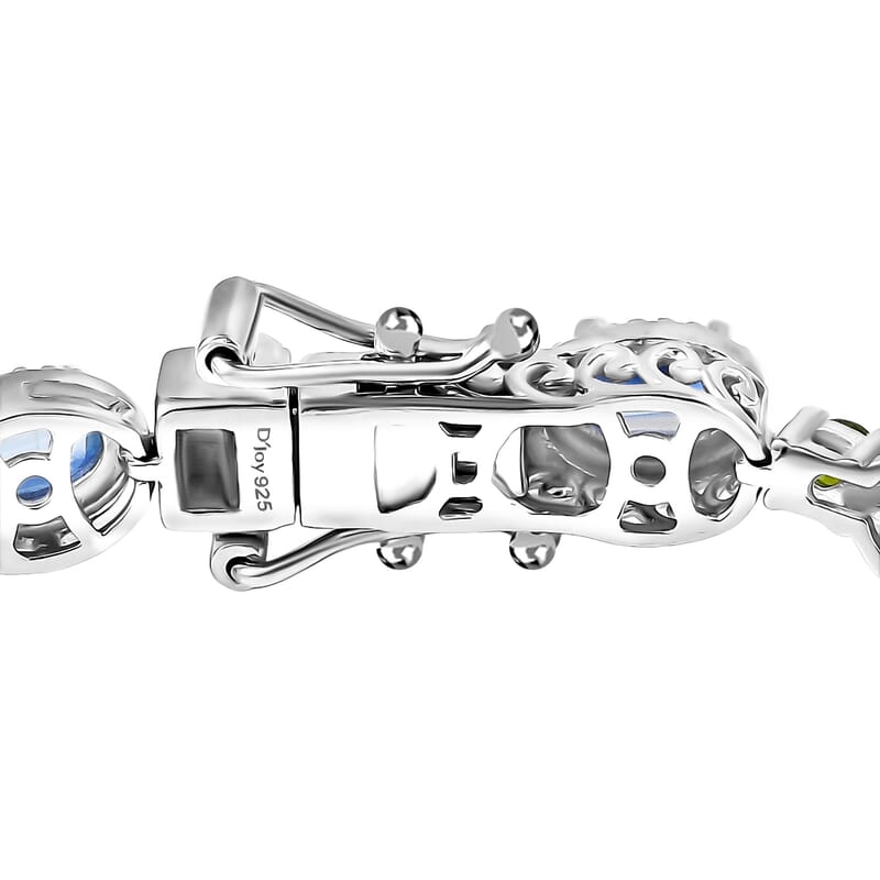 D'Joy Kashmir Kyanite and Chrome Diopside 9.70 ctw Station Bracelet in Rhodium Over Sterling Silver (6.50 In)