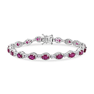 Doorbuster D'Joy Niassa Ruby (FF) and Moissanite 12.20 ctw Station Bracelet in Rhodium Over Sterling Silver (7.25 In)