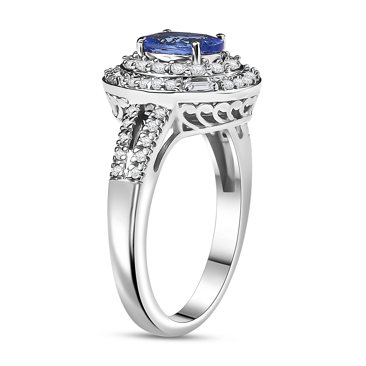 D'Joy Premium Tanzanite, Moissanite Halo Ring in Rhodium Over Sterling Silver (Size 10.0) 1.60 ctw image number 3