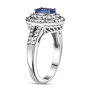 D'Joy Premium Tanzanite and Moissanite 1.60 ctw Celestial Halo Ring in Rhodium Over Sterling Silver (Size 10.0)