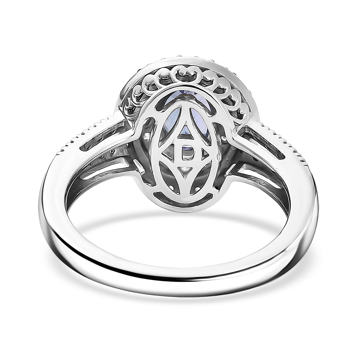 D'Joy Premium Tanzanite, Moissanite Halo Ring in Rhodium Over Sterling Silver (Size 10.0) 1.60 ctw image number 4