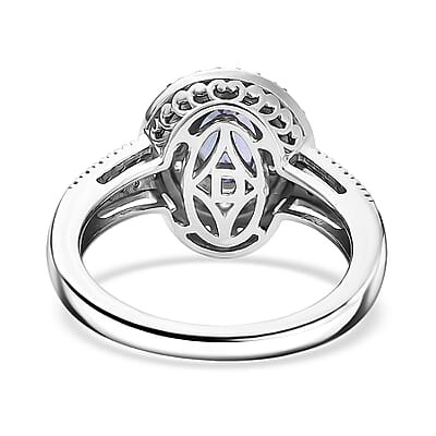 D'Joy Premium Tanzanite and Moissanite 1.60 ctw Celestial Halo Ring in Rhodium Over Sterling Silver (Size 10.0)