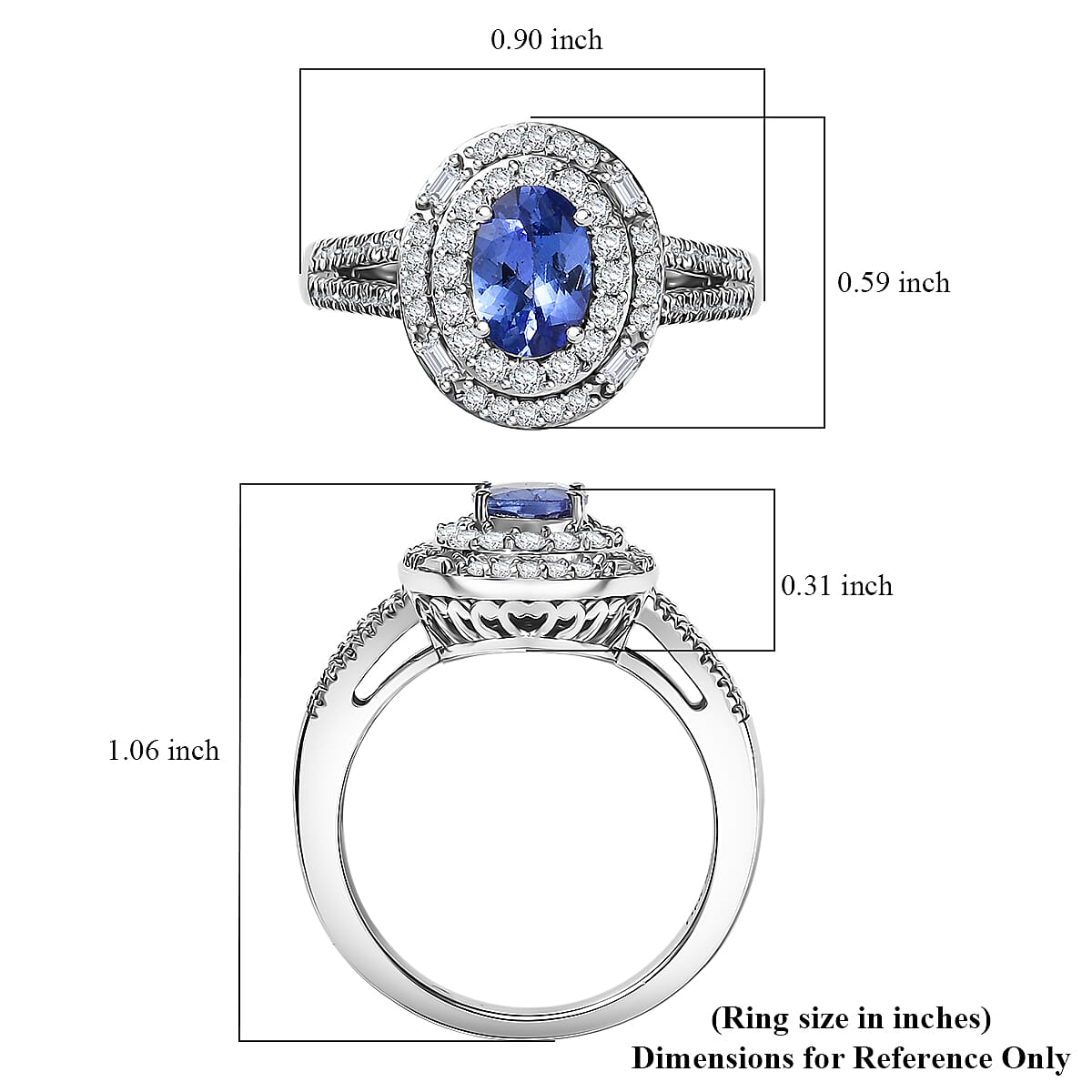 D'Joy Premium Tanzanite, Moissanite Halo Ring in Rhodium Over Sterling Silver (Size 10.0) 1.60 ctw image number 5