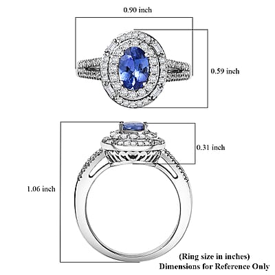 D'Joy Premium Tanzanite and Moissanite 1.60 ctw Celestial Halo Ring in Rhodium Over Sterling Silver (Size 10.0)