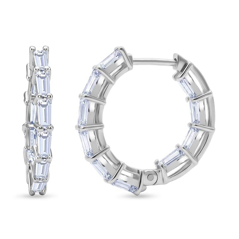 D'Joy Moissanite 1.80 ctw Hoop Earrings in Rhodium Over Sterling Silver