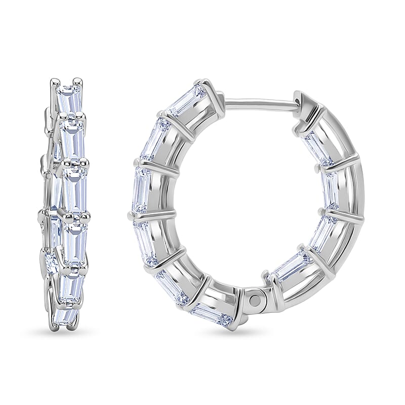 D'Joy Moissanite 1.80 ctw Hoop Earrings in Rhodium Over Sterling Silver