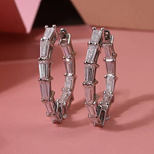 D'Joy Moissanite 1.80 ctw Hoop Earrings in Rhodium Over Sterling Silver