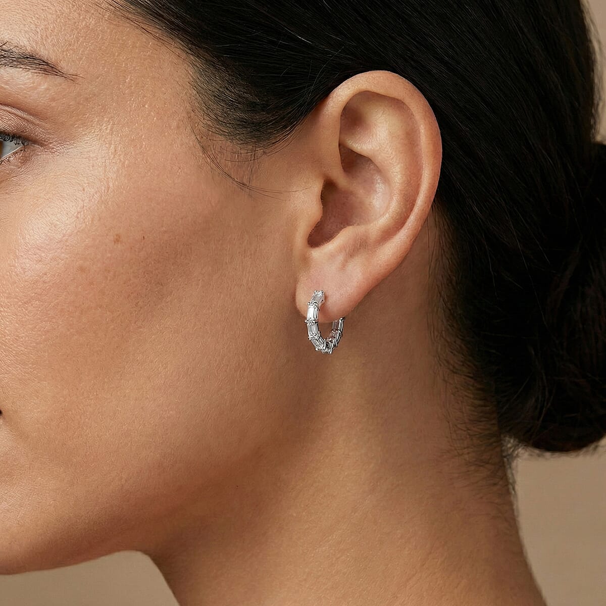 D'Joy Moissanite 1.80 ctw Hoop Earrings in Rhodium Over Sterling Silver image number 2