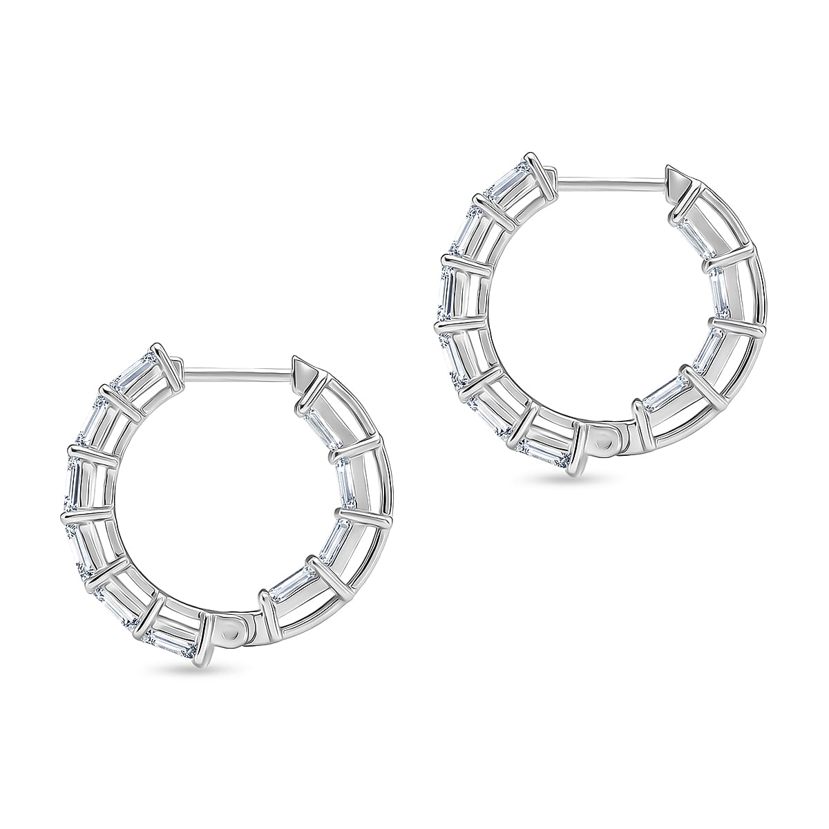D'Joy Moissanite 1.80 ctw Hoop Earrings in Rhodium Over Sterling Silver image number 3