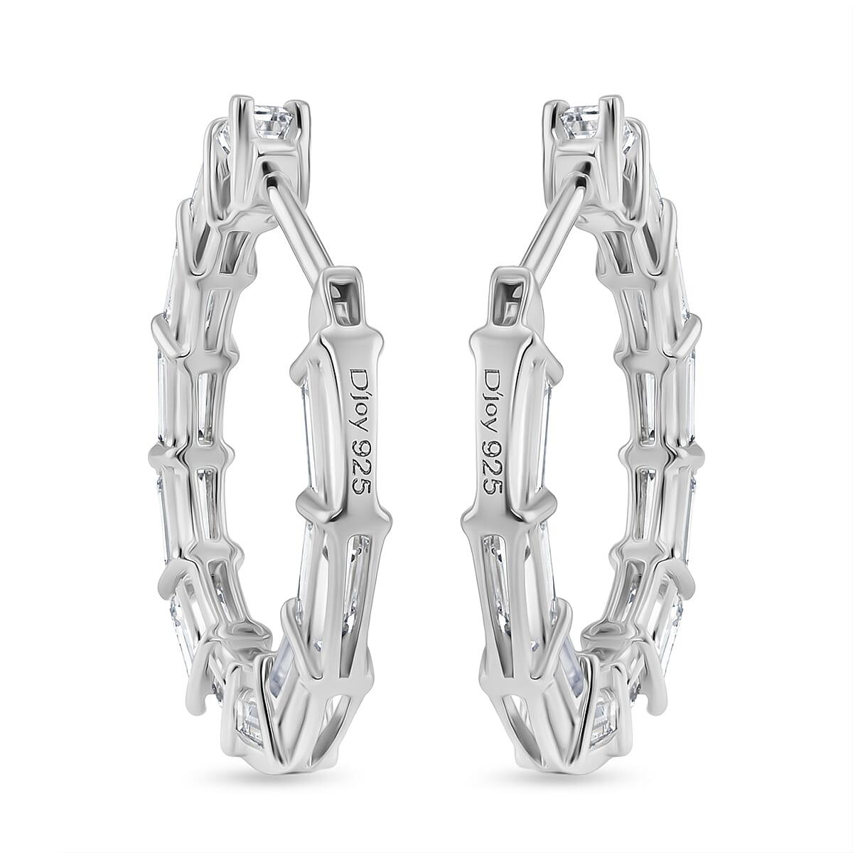 D'Joy Moissanite 1.80 ctw Hoop Earrings in Rhodium Over Sterling Silver