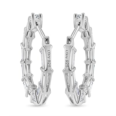 D'Joy Moissanite 1.80 ctw Hoop Earrings in Rhodium Over Sterling Silver