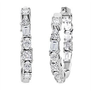 D'Joy Moissanite 1.70 ctw Hoop Earrings in Rhodium Over Sterling Silver