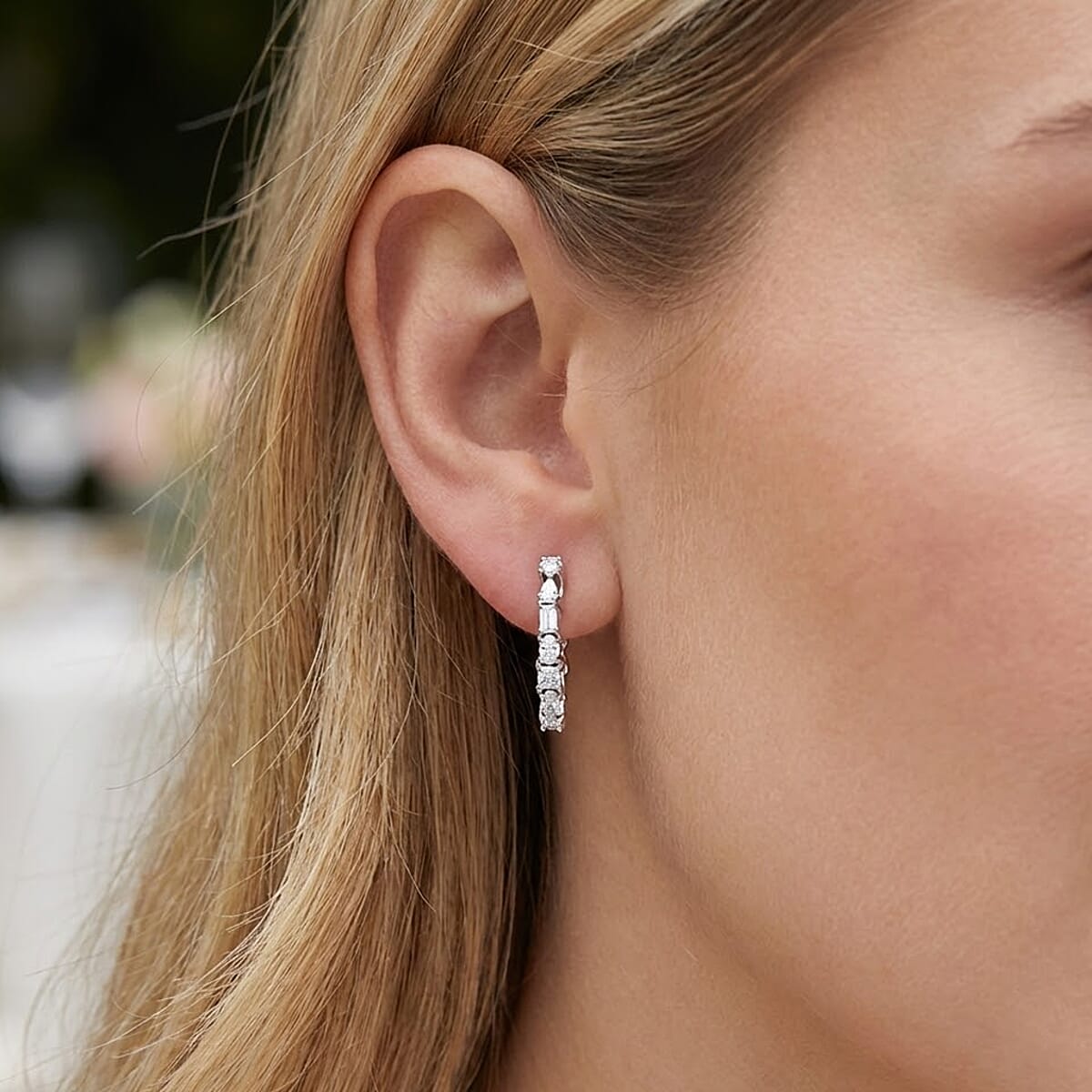 D'Joy Moissanite 1.70 ctw Hoop Earrings in Rhodium Over Sterling Silver image number 2