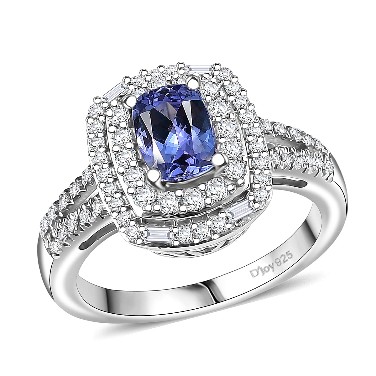 D'Joy Premium Tanzanite and Moissanite 1.65 ctw Celestial Halo Ring in Rhodium Over Sterling Silver (Size 10.0) image number 0