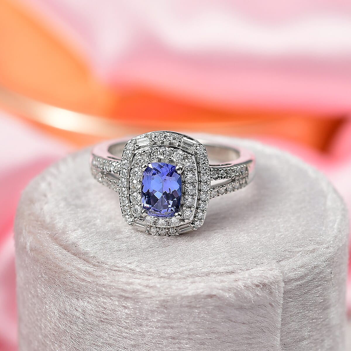 D'Joy Premium Tanzanite and Moissanite 1.65 ctw Celestial Halo Ring in Rhodium Over Sterling Silver (Size 10.0) image number 1